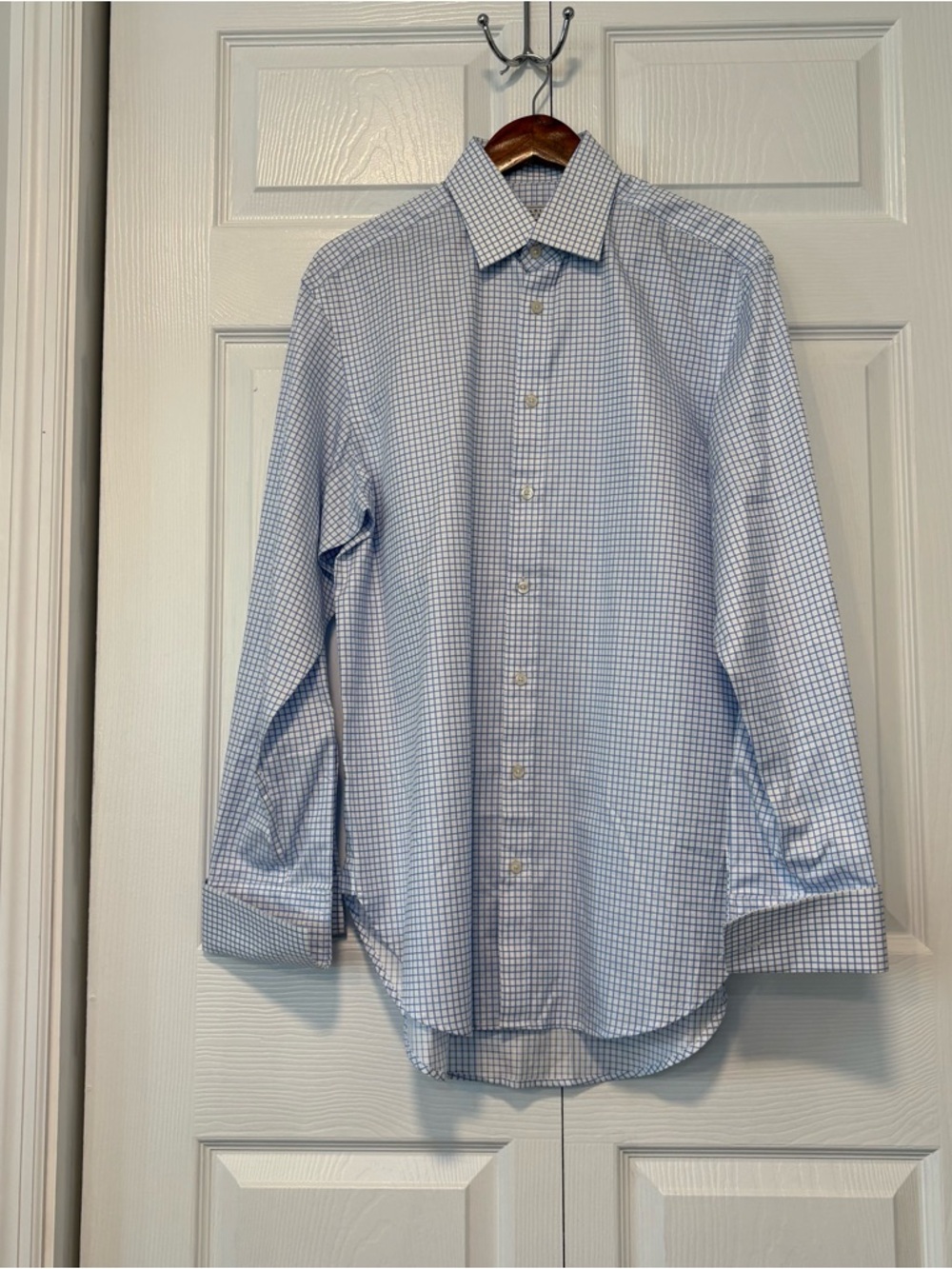 Charles Tyrwhitt Blue Check French Cuff Shirt Mens L 16/35 Preppy Cotton